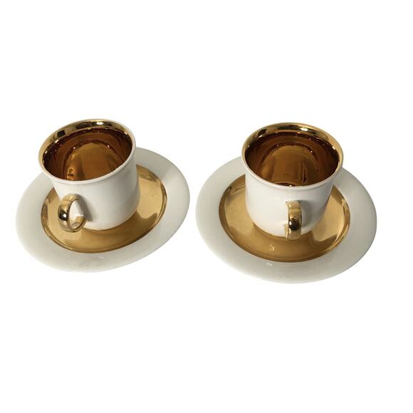 Vintage Arabia Finland Espresso Demitasse Cup Saucer White Gold Gilt Trim Set 2 - Picture 3 of 8